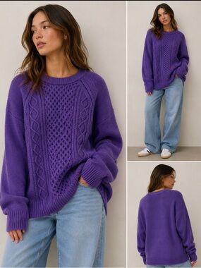 GAP Violet Cable-Knit Crewneck Sweater